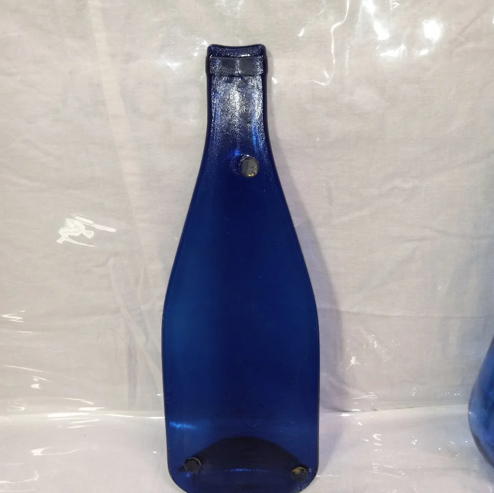 Cobalt Blue Serving Tray Glass Slump Wine Bottle Sapphire Blue